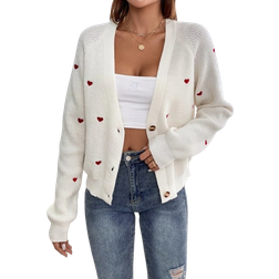 Shein Cardigan Mit Herz Stickerei - Knopf Vorne