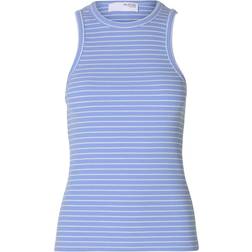 Selected Femme SLFAnna O-neck Striped Tank Top - Cornflower Blue/White