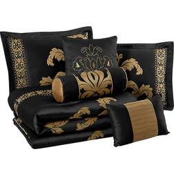 Chezmoi Collection Royale Jacquard Floral 7 Piece Comforter Set Bedspread Black, Gold (299.7x243.8cm)