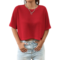 Shein Red Knit Oversized T-Shirt For Women