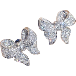 Shein Pair Of Copper Inlaid Cubic Zirconia Bowknot Earrings