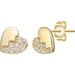 Genevive Sterling Silver 14K Gold Plated Clear Cubic Zirconia Heart Stud Butterfly Earrings Gold