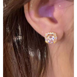 Shein pair Exquisite Chic Copper Plated Stone Stud Earrings With Elegant Unique Design As Daily Or Festival Gift For Women