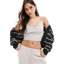 Pull&Bear Lace Trim Ribbed Cami Top - Pale Grey