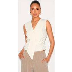 PrettyLittleThing Cream Woven Asymmetric Fitted Waistcoat - White