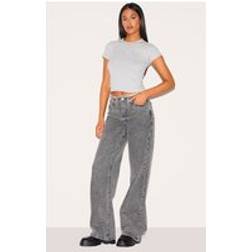 PrettyLittleThing Tall Washed Fray Waist Low Rise Straight Leg Jeans - Washed Grey