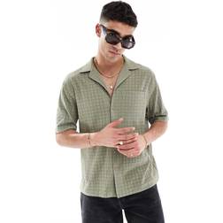 River Island Revere Collar Textured Shirt - Khaki