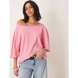 ASOS DESIGN Slouchy Off Shoulder Oversized Tee - Washed Pink