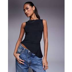 ASOS DESIGN Slash Neck Tank Top With Ruffle - Black