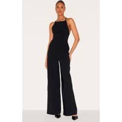 PrettyLittleThing Stretch Woven Square Neck Wide Leg Jumpsuit - Black