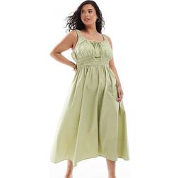 ASOS Curve Wide Strap Channel Waist Midi Sundress - Sage