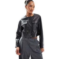 ASOS DESIGN Kort Jacka I Läderimitation Utan Krage - Svart
