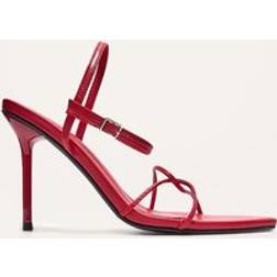 PrettyLittleThing Red PU Point Toe Thin Strappy High Stiletto Heeled Sandals - Red
