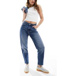 Bershka Bekväma Mom Jeans Med Hög Midja - Blå