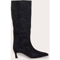PrettyLittleThing Faux Suede Point Toe Low Heeled Knee High Boots - Black