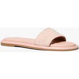 Michael Kors Dana Logo Embossed Denim Slide Sandal - Pink