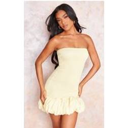 PrettyLittleThing Lemon Shirred Bandeau Bodycon Dress - Lemon