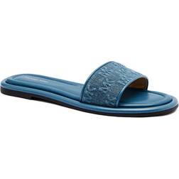 Michael Kors Dana Logo Embossed Denim Slide Sandal - Blue