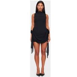 PrettyLittleThing Chiffon Boat Neck Drape Detail Mini Dress - Black