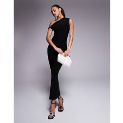 Kaiia Exclusive Slinky Twist Off Shoulder Bodycon Maxi Dress - Black