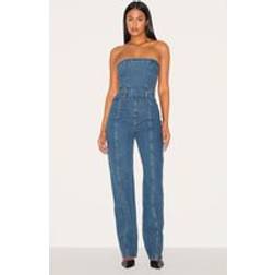 PrettyLittleThing Indigo Vintage Wash Bandeau Style Straight Leg Denim Jumpsuit - 16