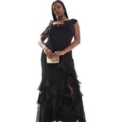 ASOS Curve Asymmetric Shoulder Bias Cut Maxi Dress - Black