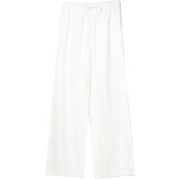 Bershka Bukser Med Vide Ben Og Bindebånd I Taljen - Offwhite
