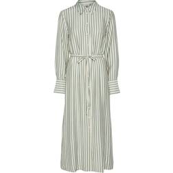 Y.A.S Tie Waist Maxi Shirt Dress - Green/Cream Stripe