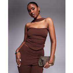 ASOS DESIGN Co-Ord Bandeau Top With Scarf Neck Detail - Chocolate