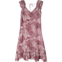 Bershka Frill Detail Tie Back Mini Dress - Pink Paisley