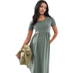 Mamalicious Maternity Mini Smock T-Shirt Dress Khaki-Green