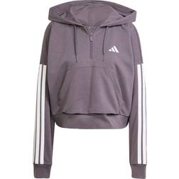 adidas Women Essentials 3 Stripes French Terry Quarter Zip Hoodie - Grey Strata/White