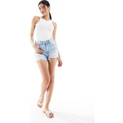Bershka Jeansshorts Hög Midja Och Revor - Ljusblå
