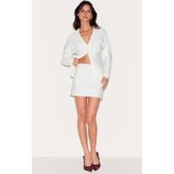 PrettyLittleThing Cream Knitted Tailored Mini Skirt - White