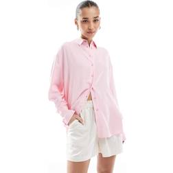 Bershka Oversized Linen Shirt - Pink