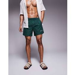 ASOS DESIGN Swim Shorts In Mid Length With Embroidery - Green