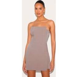 PrettyLittleThing Mushroom Woven Panel Detail Bandeau Mini Dress - Mushroom