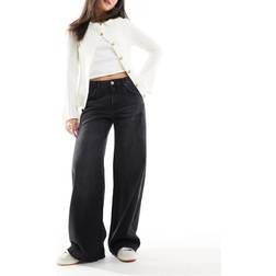Pull&Bear Oversized Wide Leg Jean - Washed Black