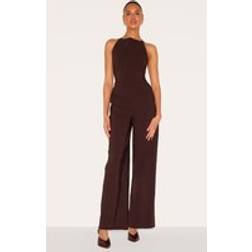 PrettyLittleThing Stretch Woven Square Neck Wide Leg Jumpsuit - Dark Chocolate