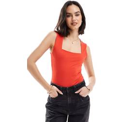 New Look Square Neck Slinky Bodysuit - Red