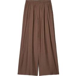 Bershka Crinkle Wide Leg Trousers - Brown