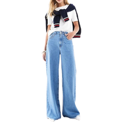 ASOS DESIGN Blå vida jeans med hög midja och indragning