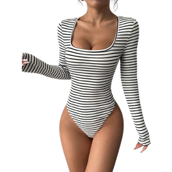 Shein Striped Boxy Collar Long Sleeve T-Shirt - Autumn