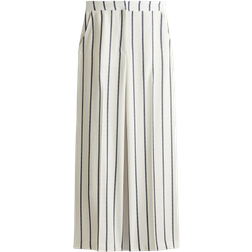 H&M Wide Trousers - White/Dark Blue/Striped