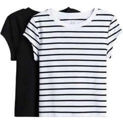 H&M Cotton Jersey Tops - Black/Striped (1229754004)
