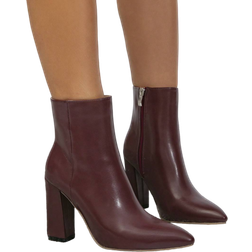 Shein Womens Fashion New Burgundy Short Boots Simple Versatile Party Wear Side Zipper Super High Chunky Heel Pointed Toe Motorcycle Boots