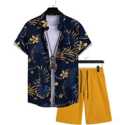 Shein Manfinity Men Tropical Print Shirt - Waist Shorts