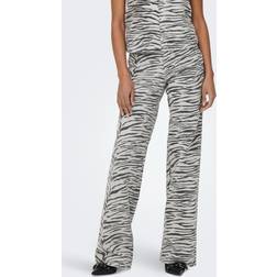 Only Højtaljede Jeans Med Vide Ben Og Zebraprint - Hvid