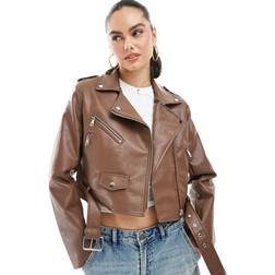 Stradivarius Cropped Jakke I Imiteret Læder - Brun