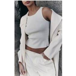 PrettyLittleThing Cream Fine Knit Racer Neck Top - White